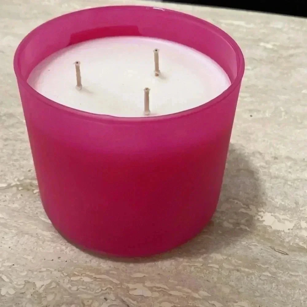 White Barn 14.5oz 3 Wick Candle in Cactus Bloom Scent in a Fuchsia Container NWT - Picture 1 of 8